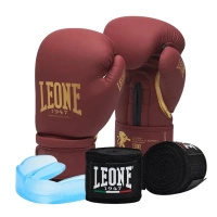 Zestaw Rękawice Leone Bordeaux + bandaże + szczęka