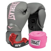 Zestaw Everlast Rękawice Pro Style Elite 2 Grey/Pink + bandaże + szczęka