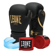 Zestaw Rękawice Leone BLACK&GOLD + bandaże + szczęka