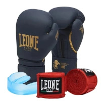 Zestaw Rękawice Leone Blue Edition + bandaże + szczęka