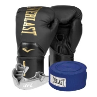 Zestaw Everlast Rękawice Pro Style Elite 2 Black/Gold + bandaże + szczęka