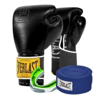 Zestaw Everlast Rękawice 1910 Classic Black + bandaże + szczęka