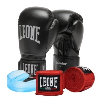 Zestaw Rękawice Leone Thunder + bandaże + szczęka