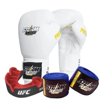 Zestaw Rękawice StormCloud Boxing Pro białe + bandaże + szczęka
