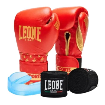 Zestaw Rękawice Leone DNA czerwone + bandaże + szczęka