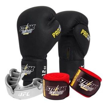 Zestaw Rękawice StormCloud Boxing Pro czarne + bandaże + szczęka